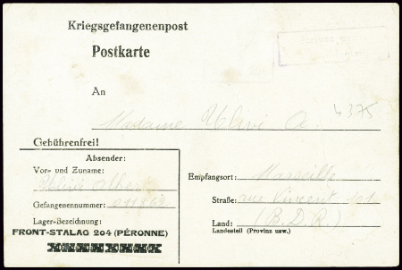 Postkarte Kriegsgefangenenpost avec surcharge "Fro