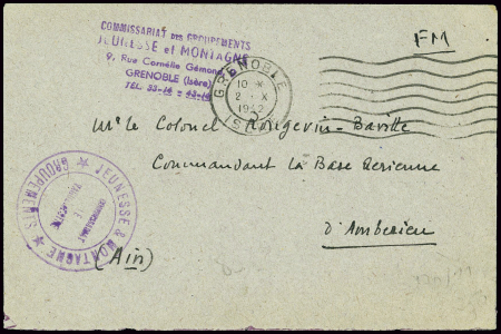 Lettre en franchise avec griffe violette "Commissa