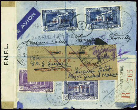 Réunion surchargés France Libre n°209 + 212 + 214,