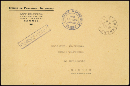 Lettre en franchise avec CAD "Cannes entrepôt" (19