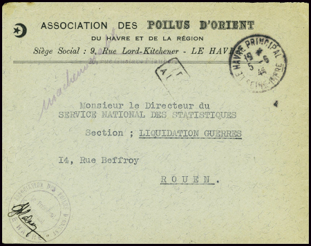 Lettre en franchise avec CAD "Le Havre Principal" 