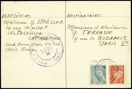 N°549 + 514 obl La Rochelle Gare (19.10.44) sur ca