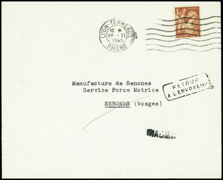 N°652 obl mec de Lyon-Terreaux (22.2.45) sur lettr