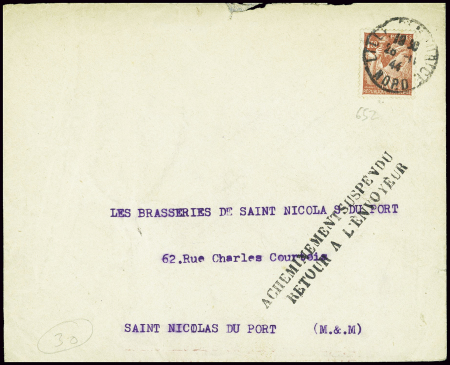 N°652 obl Lille (28.11.44) sur lettre pour Saint N