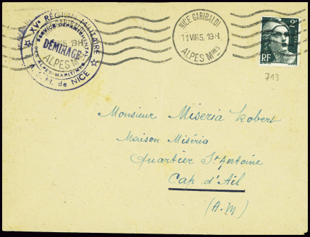 N°713 2F Gandon obl Nice Garibaldi (11.7.45) sur l