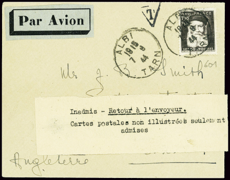 N°601 obl Albi Tarn (7.9.44) sur lettre par avion 
