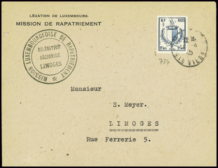 N°734 obl Limoges (1945) sur lettre à en-tête "Lég