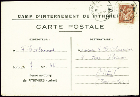 N°652 obl Pithiviers Loiret (12.12.44) sur CP soup