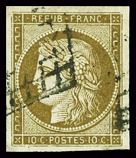 N°1a 10c bistre-brun, obl., TB. Signé Brun