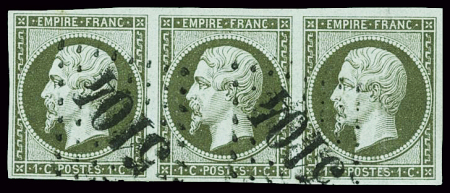 N°11 1c olive bande de 3, obl GC 5104 Shanghaï (2 ex