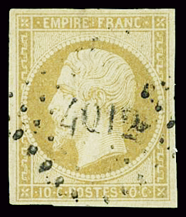  N°13 10c bistre, obl PC 4012 Salonique, TB