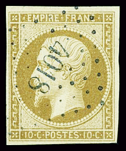  N°13 10c bistre, obl PC 4018 Varna en bleu, TB