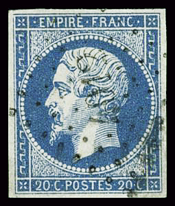 N°14 20c bleu, obl PC 4012 Salonique TB
