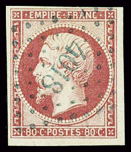 N°17A80c rose, obl PC 4018 Varna en bleu, TB