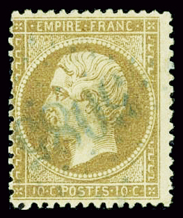 N°21 10c bistre  obl GC 5085 en bleu Galatz TB