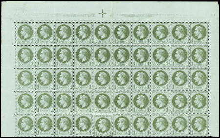 N°25 1c  vert-bronze en panneau de 50 timbres, neu