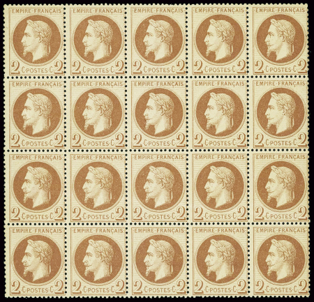 N°26 2c rouge-brun en bloc de 20 timbres, neufs **
