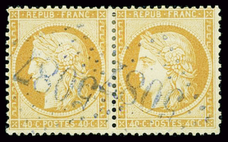 N°38 40c orange  paire obl GC 5087 en bleu Ibraïla