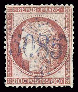 N°57 80c rose  obl. GC 5085 en bleu Galatz (défect