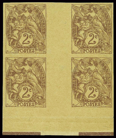 N°108 2c Blanc, en bloc de 4, papier GC non dentel