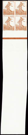N°134 10c Semeuse avec soleil levant bloc de 4 ten
