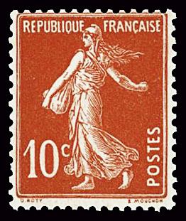 N°138c 10c Semeuse, variété écarlate, neuf **, TB