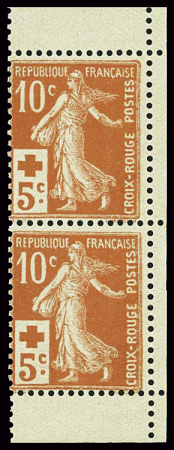 N°147b 10c+5c Croix-rouge, variété paire verticale