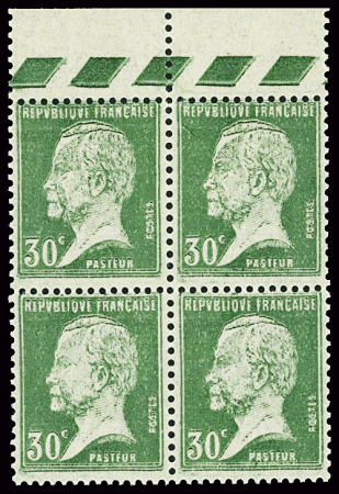 N°174 30c Pasteur impression double en bloc de 4, 