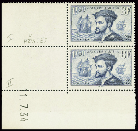 N°297a Jacques Cartier, variété  types I et II se 