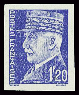 N°525A 1f20 bleu Pétain non dentelé, neuf **, TB