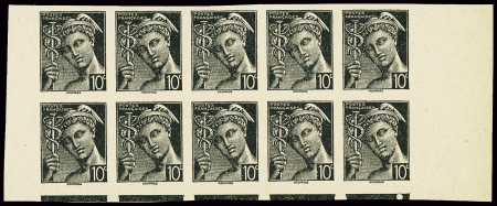 N°546 10c Mercure bloc de 10 essais en noir sur ro