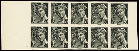 N°548 50c Mercure bloc de 10 essais en noir sur ro