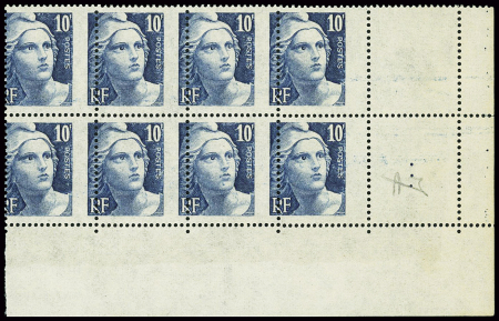 N°726A, variété piquage à cheval, en bloc de 8, cd