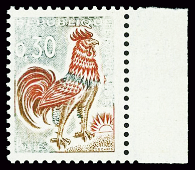 N°1331A 30c vert, rouge et bistre, variété vert ma