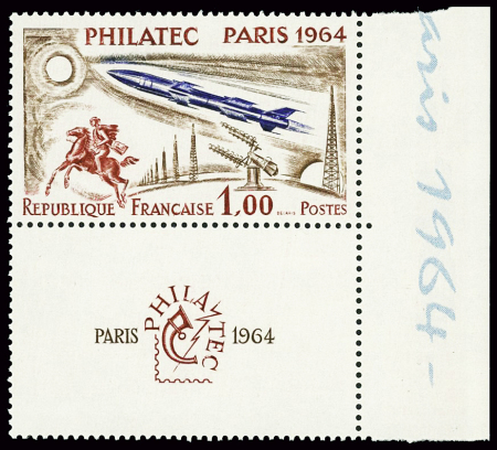 N°1422d Philatec, variété fond rose, neuf **, TB
