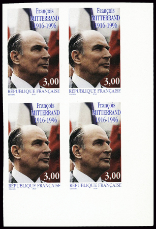 N°3042 François Mitterrand, en bloc de 4 non dentel