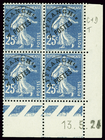 PREOBLITERES N°56a 25c Semeuse bleu, variété surch