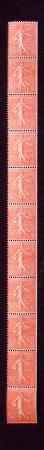 N°23 50c Semeuse lignée, en bande verticale de 11 