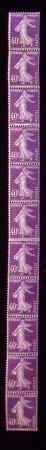 N°26 40c Semeuse violet, en bande verticale de 11 