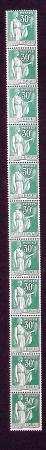 N°28 30c Paix vert, en bande verticale de 11 timbr