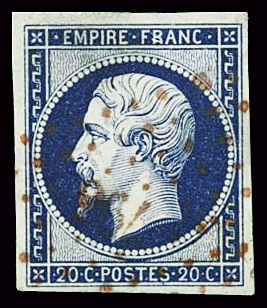 N°14A 20c bleu oblitération PC rouge 796 de Chateauroux