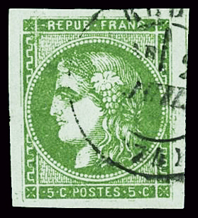 N°42Ba 5c vert-jaune foncé, oblitération cad 17 Rouen