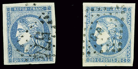 N°45C 20c bleu type II report 3, oblitération GC574