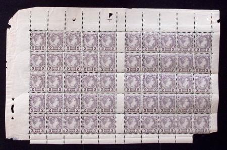 N°2 2c. violet-gris, PANNEAU de 50, les bords sont