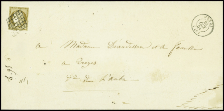 N°1c 10c. bistre-verdâtre foncé, obl. GRILLE s. LS