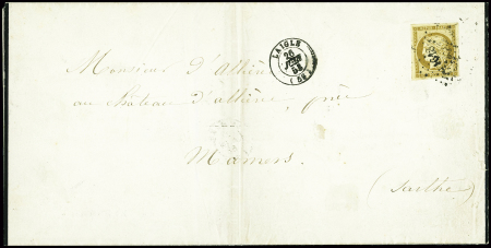 N°1 10c. bistre-jaune, obl. PC 1618 s. Faire-part,