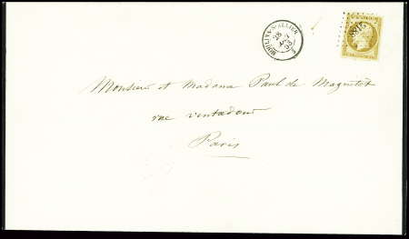 N°9 10c. bistre-jaune, obl. PC 2188 s. Faire-part,