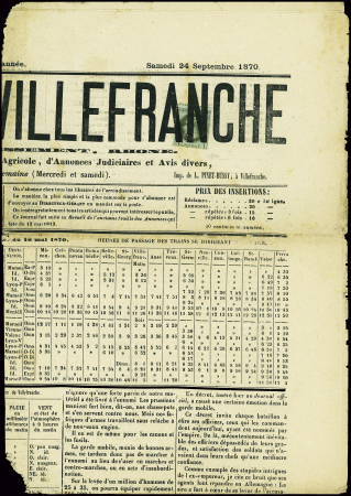 N°25 1c. olive obl. TYPO s. JOURNAL de VILLEFRANCH