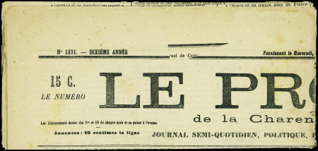 N°83 BANDE de 3 obl. TYPO sur "LE PROGRES" de la C