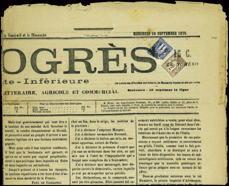 N°83 déchiré et 85 obl. TYPO sur "LE PROGRES" de l